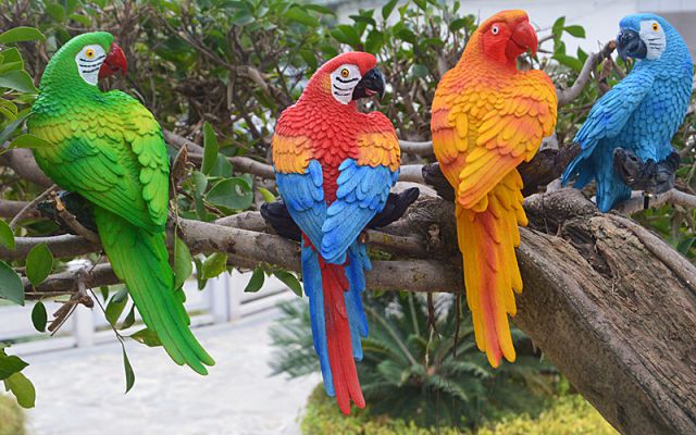 户外摆件 创意花园仿真鹦鹉小鸟动物装饰工艺品挂件庭院户外树脂吊