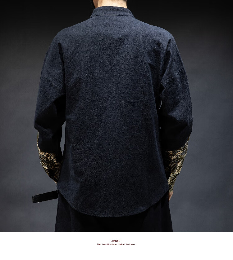 恒源祥商场同款中国风男士唐装中式棉麻打底衫长袖衬衫盘扣古装居士