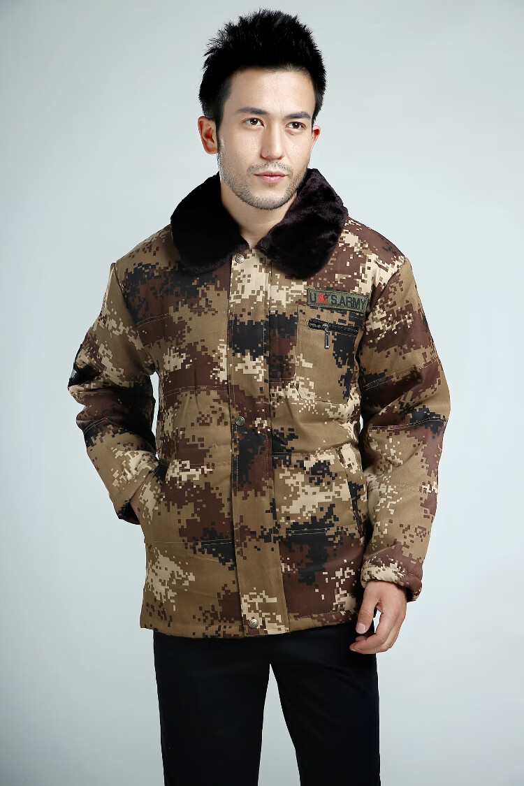 战军迷用品服装冬季荒漠冬季男装棉衣棉服迷彩毛领加厚外套大码军大衣