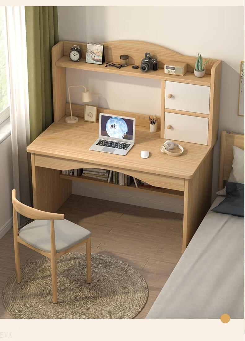 2022新款床头柜式电脑桌电脑桌台式简约家用书桌书架一体卧室写字桌学