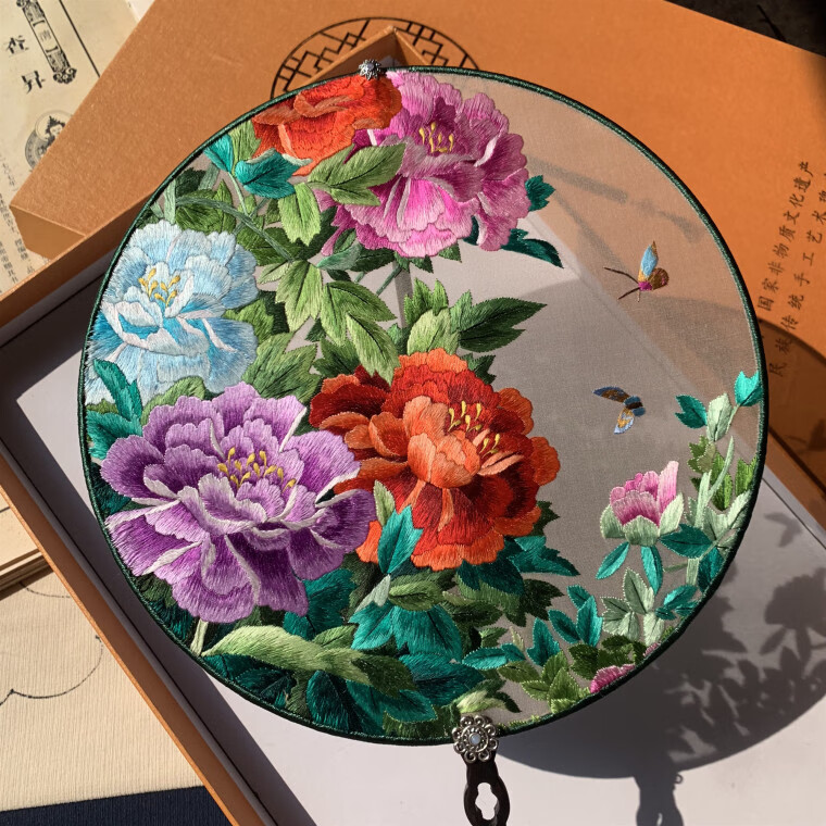 苏绣扇子纯手工刺绣双面绣花绕丝扇缂丝扇苏州团扇中国风汉服配饰子木