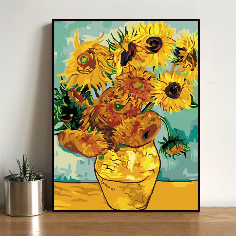 创意diy数字油画手绘填充油彩画客厅卧室风景花卉大幅装饰画向日葵画