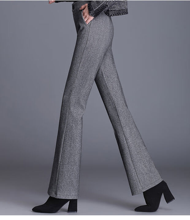 显瘦休闲直筒长裤女毛呢微喇裤女秋冬高腰修身显瘦宽松百搭加厚垂感阔