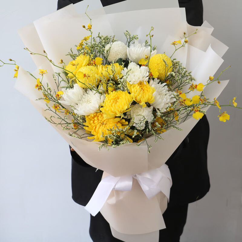 清明节黄白菊花束扫墓鲜花花圈丧篮葬礼雏菊菊花悼念告别花北京上海