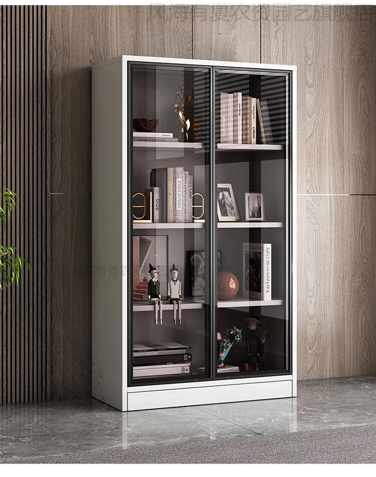 轻奢书柜现代简约立柜窄柜一体靠墙收纳储物柜展示自由组合 茶色玻璃