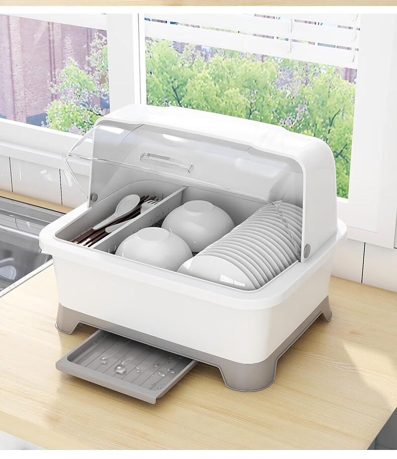 厨房沥水碗柜带盖餐具放碗碟置物架家用台面多功能装碗筷收纳箱盒中号