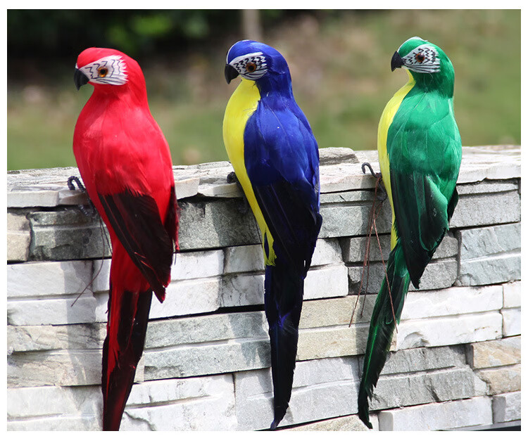 35cm仿真鹦鹉摆件羽毛假鸟金刚鹦鹉鸟挂件橱窗室内园林装饰工艺品35cm