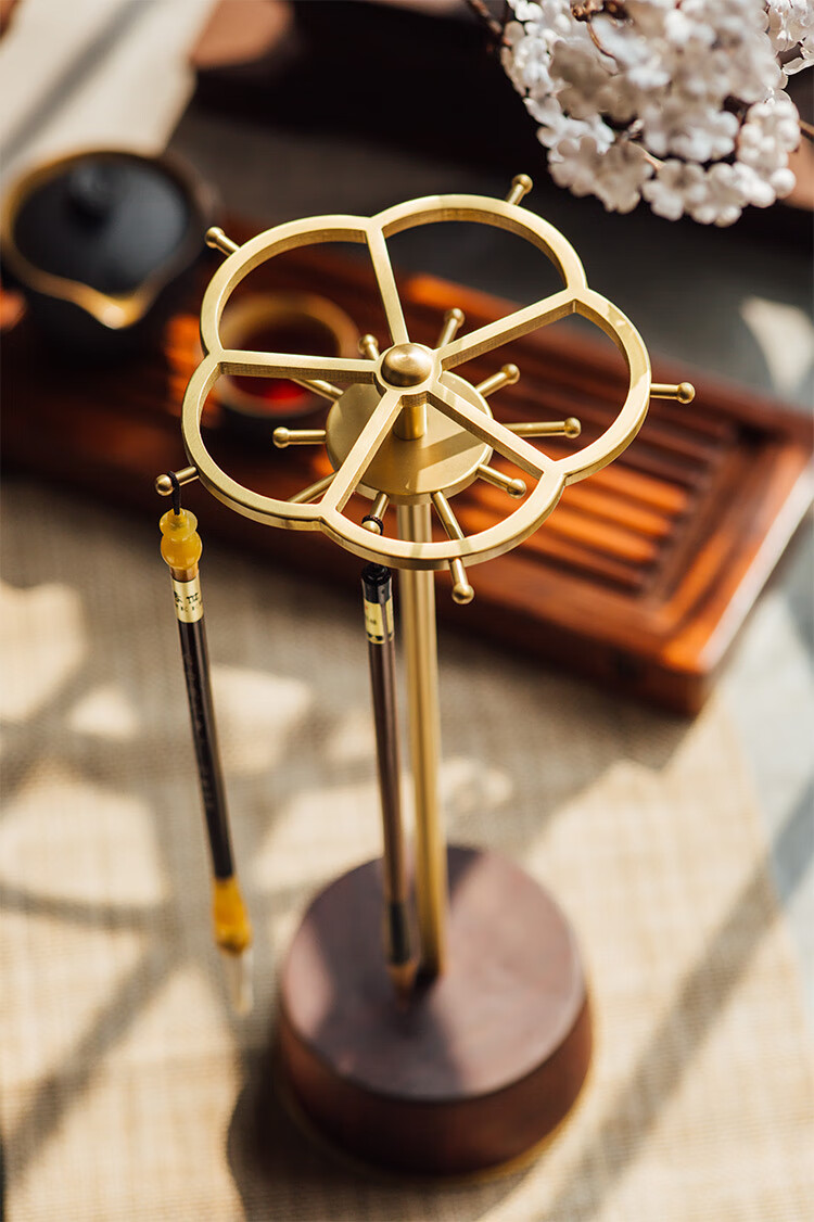 古风创意毛笔架中式喜月圆形毛笔架红木铜笔挂实木小号简约成人创意新