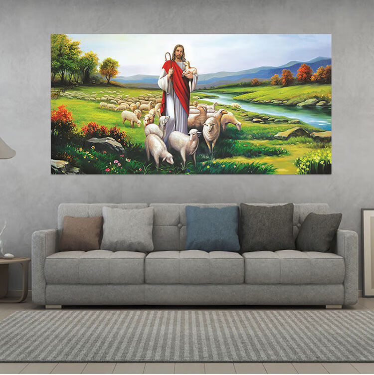 uhfq画像牧羊抱羊海报墙画壁挂画客厅装饰画教堂天主教贴画 图4 60*