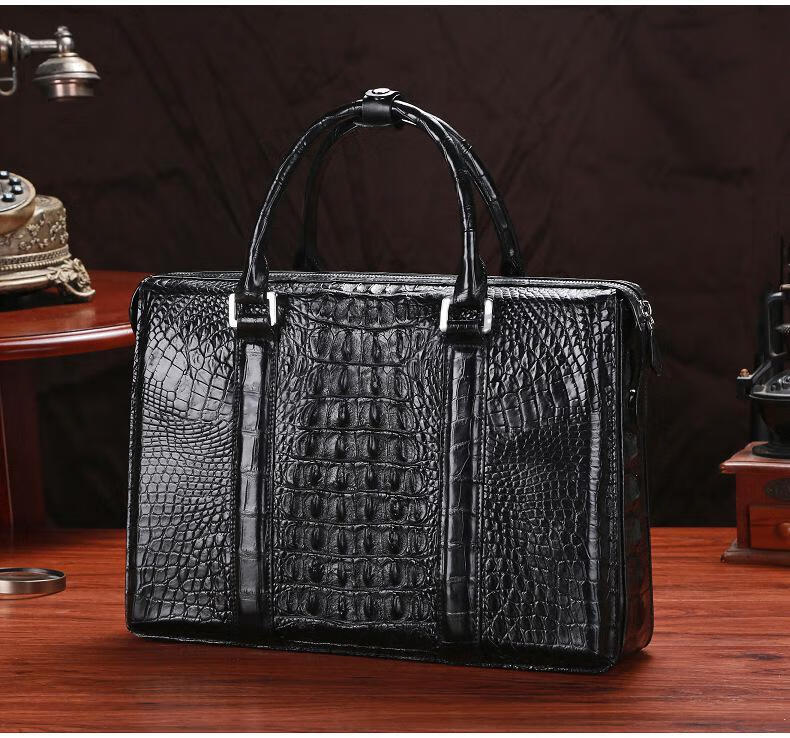 袋鼠泰国进口鳄鱼皮手提包男士包包商务电脑公文包横款真皮大容量男包