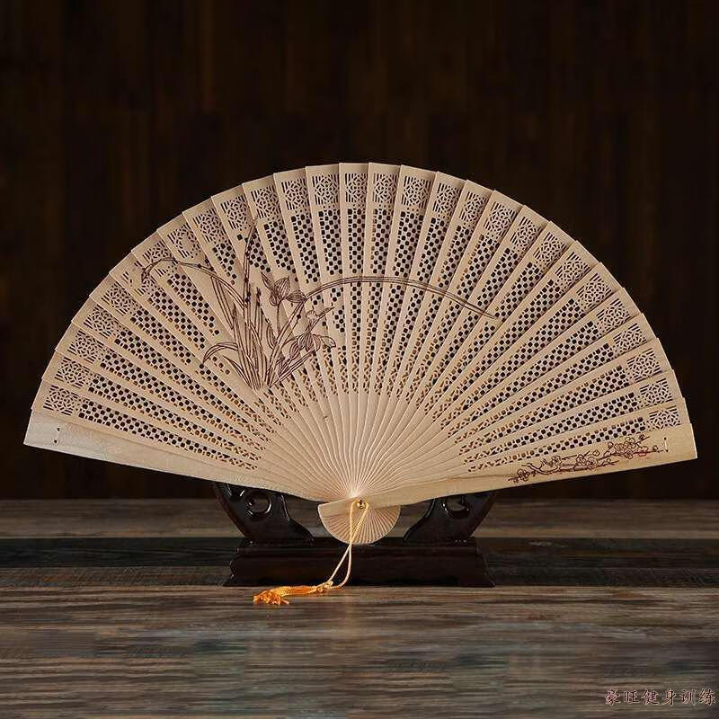 古子中国风香木扇舞蹈扇镂空双面印花香扇女士折叠折扇演出扇03兰花