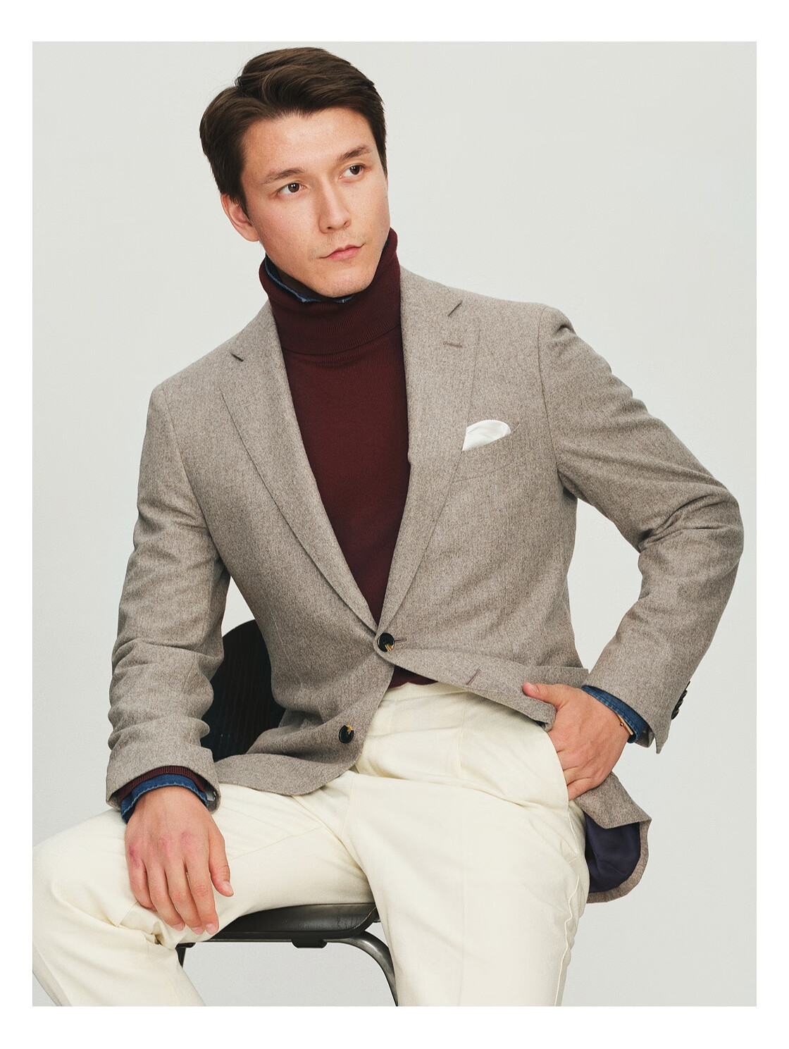 进口vbc法兰绒浅卡其色羊毛西服男士外套单西轻商务休闲修身西装 42