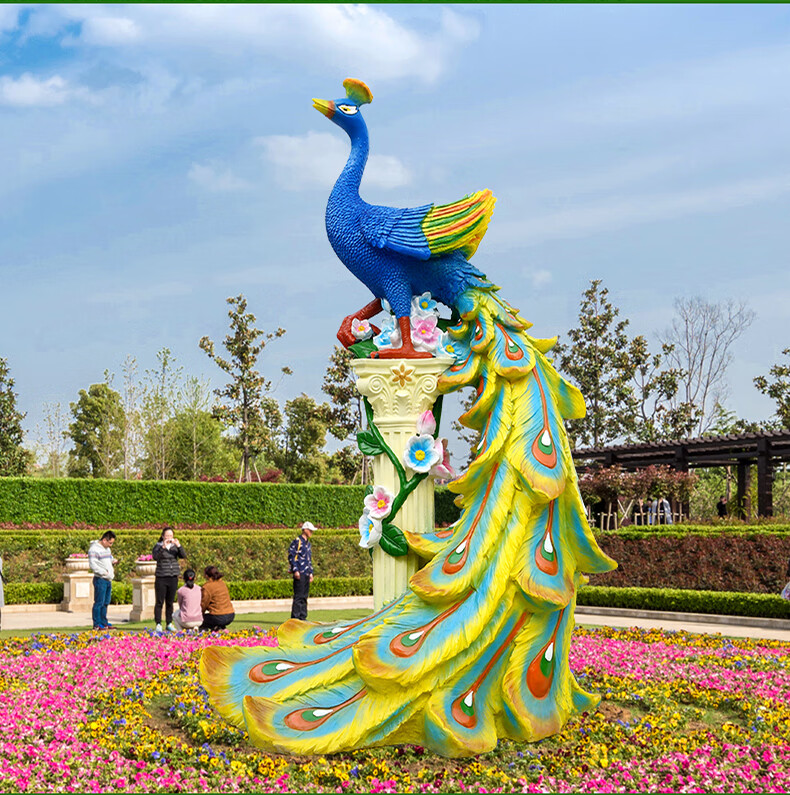 悦吉祥 仿真孔雀摆件大型户外玻璃钢动物雕塑花园林庭院广场发光孔雀