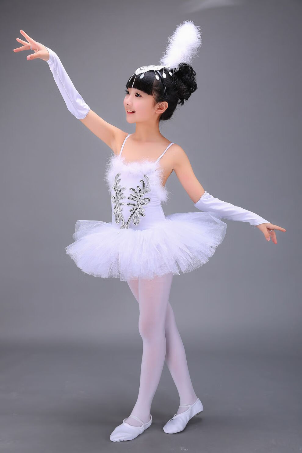 儿童白色天鹅舞裙演出服装芭蕾舞裙女童表演服六一舞蹈