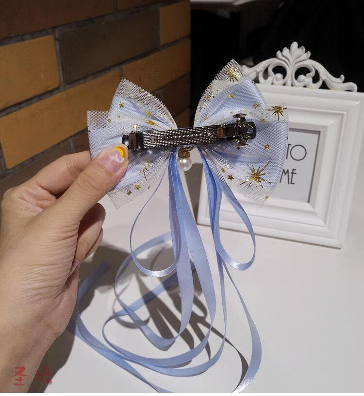 圣璃 纯手工长飘带蝴蝶结发夹洛丽塔lolita头饰古风马尾夹发卡星星