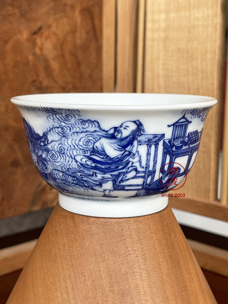 景德镇 春风祥玉 邹俊窑制珍藏九字款 青花 内画 画龙点睛 撇口杯