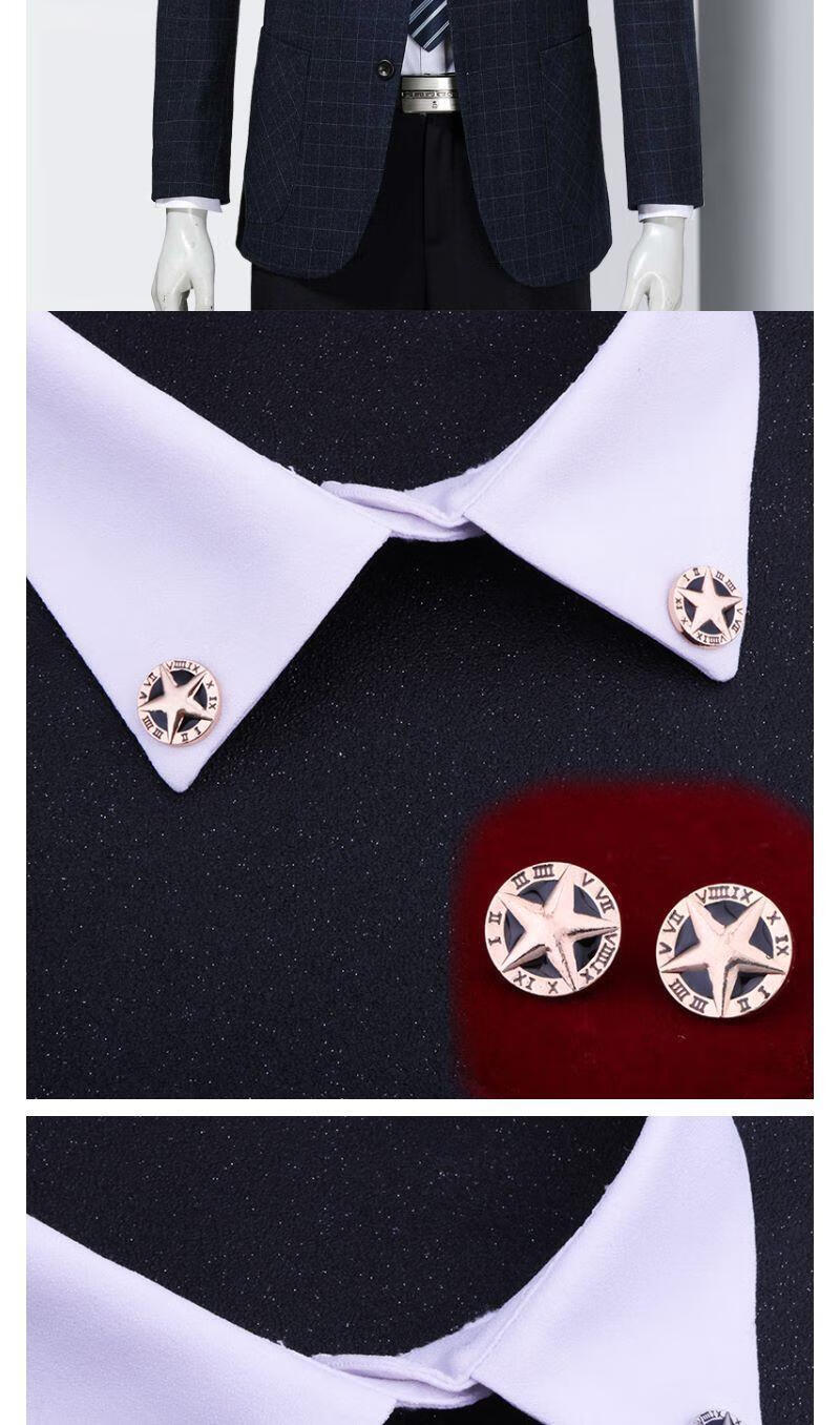 五角星小领扣领针女时尚衬衫领迷你西装男士胸针胸花领花饰品金底黑色