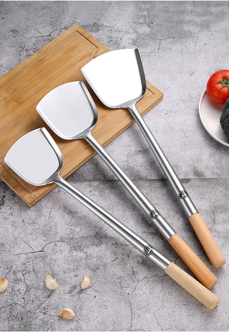 加厚不锈钢锅铲木柄炒勺炒菜铲子勺子长柄大号厨师勺饭店手勺 10两木