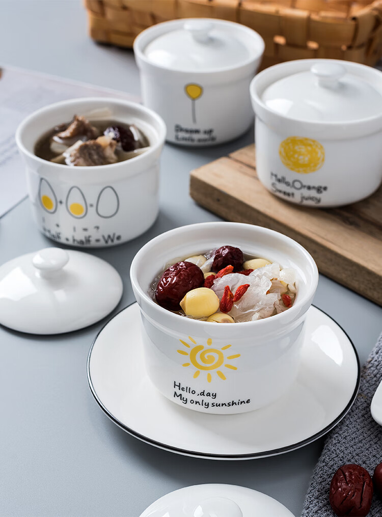 陶瓷隔水炖盅带盖子燕窝蒸蛋羹碗沙县小吃炖罐家用迷你商用煲汤盅 直