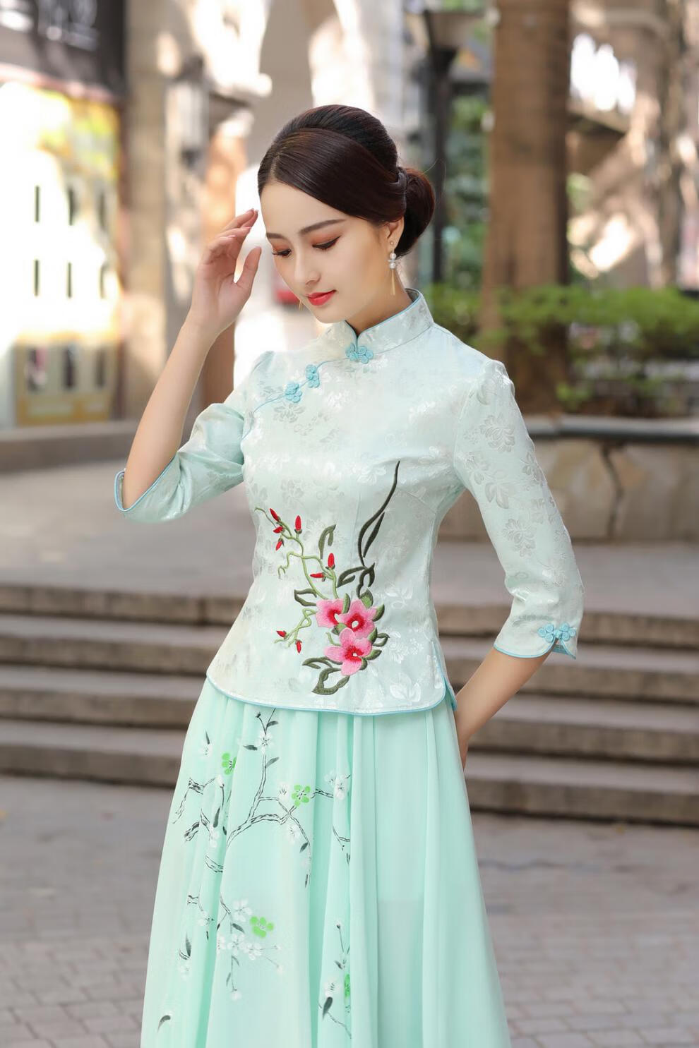 唐装上衣女短款春秋旗袍改良版连衣裙两件套装中国风民国时尚复古中式