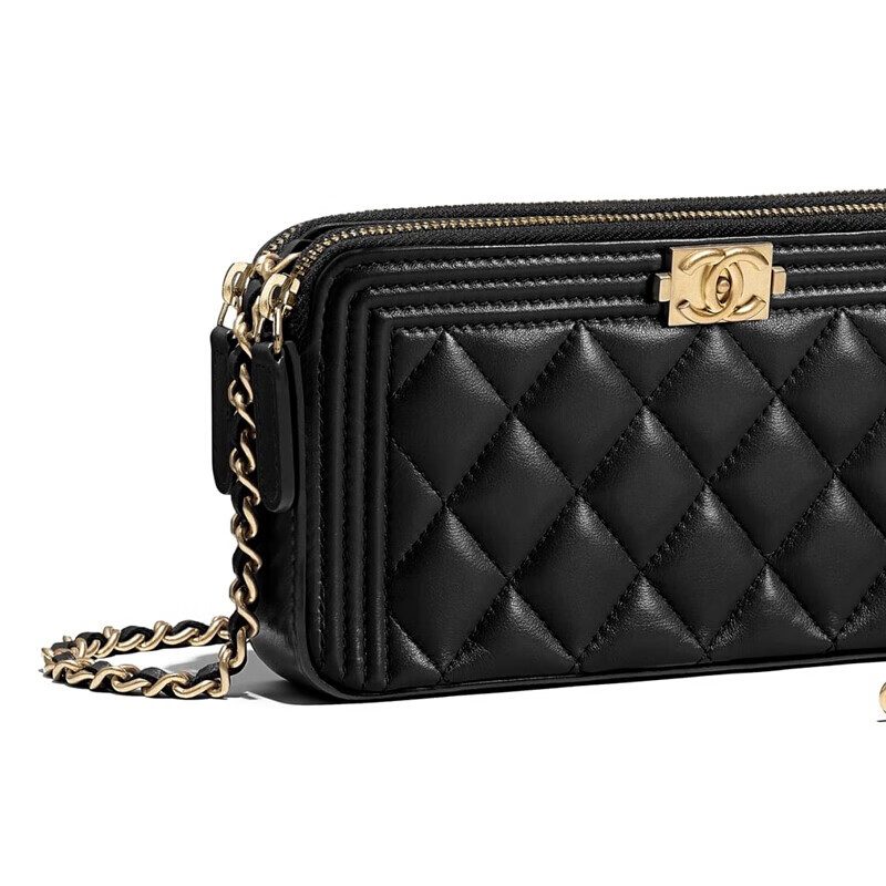 香奈儿chanel女包单肩包链条包经典菱格纹晚宴包黑色羊皮黑色a84069y
