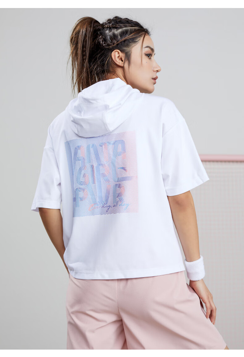 安踏冰肤科技连帽短袖t恤女2022夏季新款女落肩五分袖短t跑步运动服1
