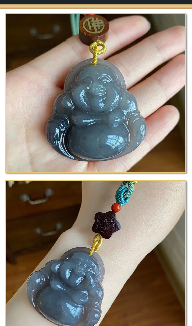 语韵 和田玉烟紫料弥勒佛笑佛佛公吊坠挂件 青海料 颜色鲜艳料细水润