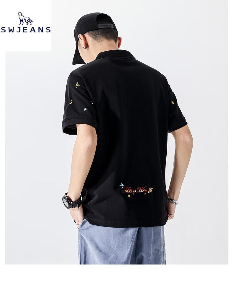 七匹狼旗下swjeans官方品牌男装港风原创日系潮牌短袖polo衫男刺绣