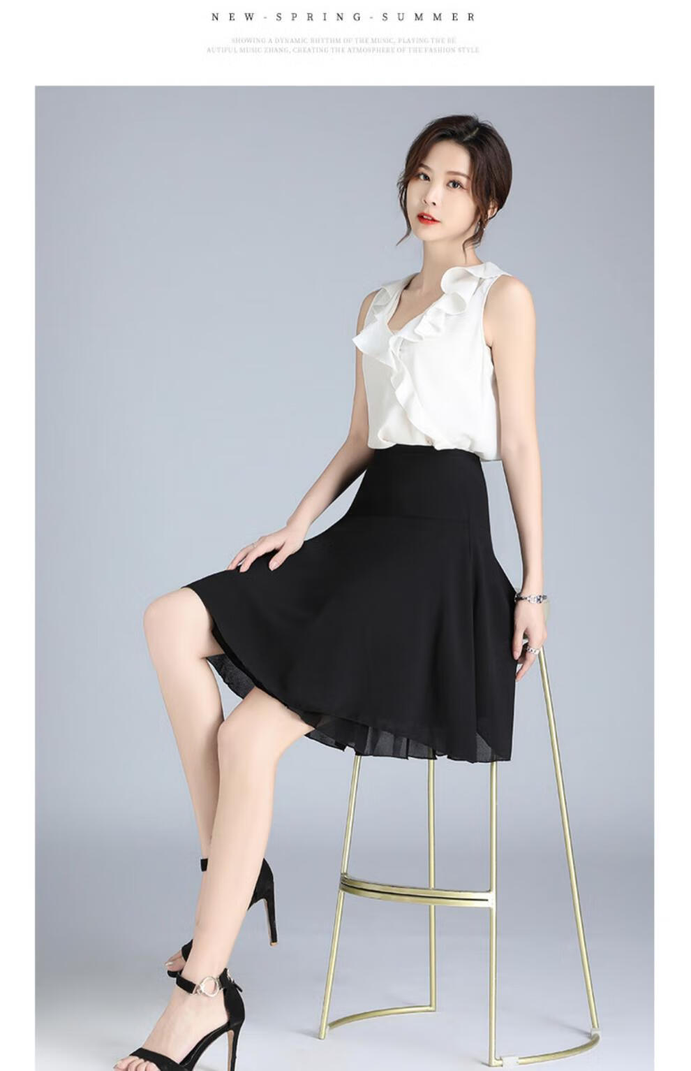 妈妈夏天中年妇女雪纺半身裙夏短款a字裙夏季薄款碎花百褶短裙女新款