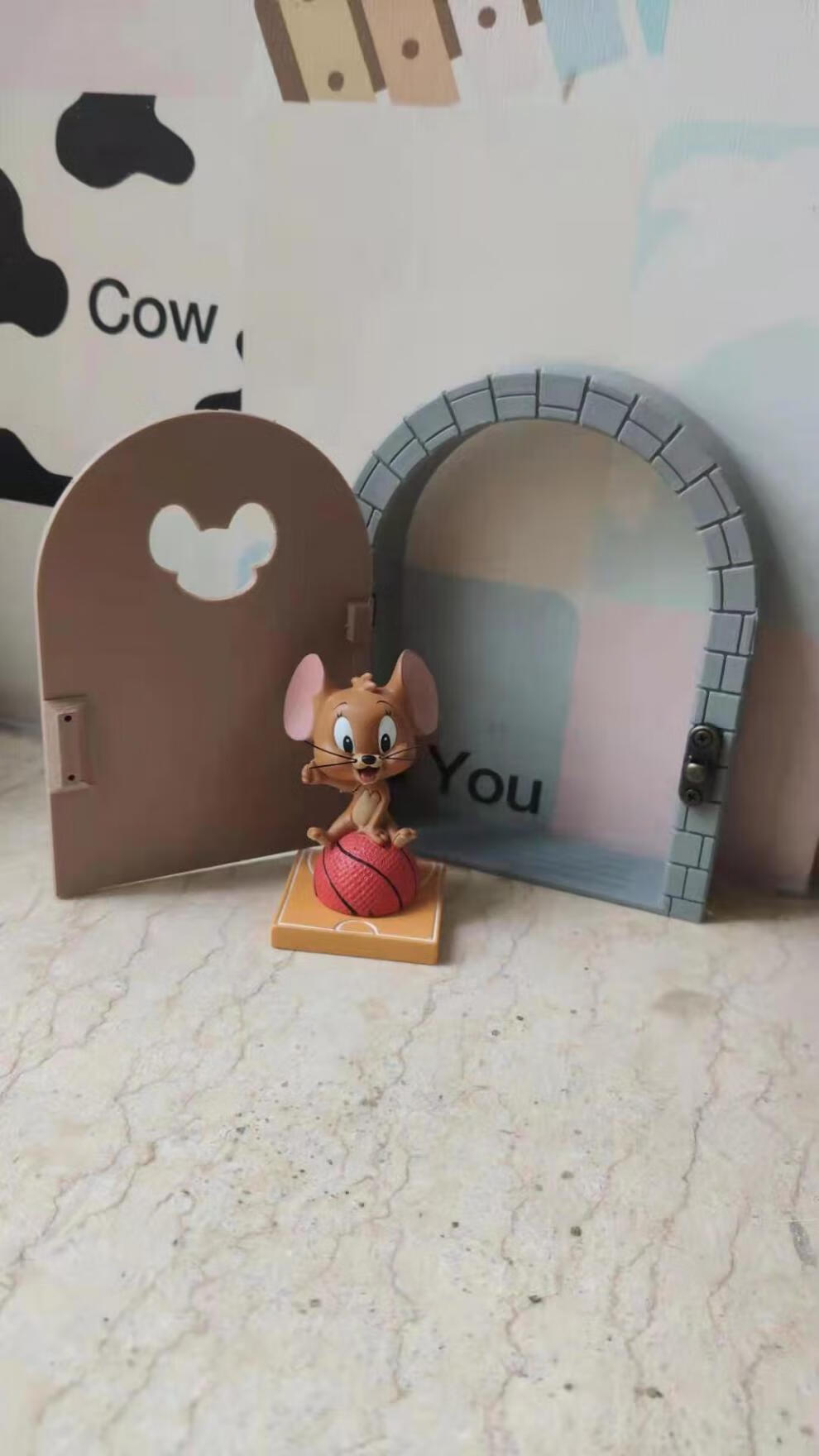 猫和老鼠杰瑞的家门开关贴插座装饰面板立体卡通可爱免钉 浅棕色门 不