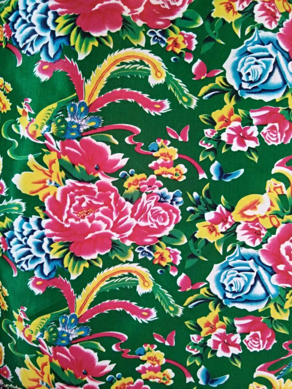 东北大花布凤凰牡丹装饰布料纯棉绸人造棉酒店农家乐装修服装布料