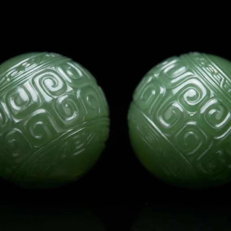 宾昔天然新疆和田玉碧玉回纹珠单珠散珠菠菜绿手串无黑点玉珠子配饰10