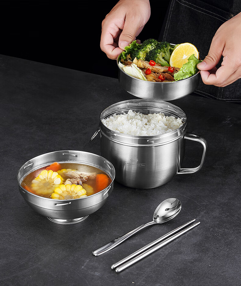 饭缸304不锈钢上班族带饭饭盒大容量男学生饭缸带盖打饭铁餐盒 304钢