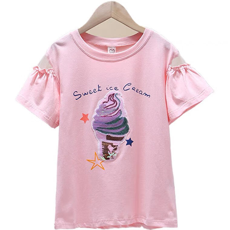 童装女童上衣夏季新款中大童打底衫儿童圆领洋气短袖卡