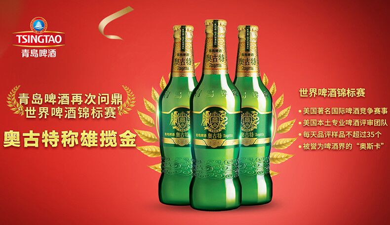 青岛啤酒奥古特480ml6瓶12度瓶装啤酒整箱大瓶礼盒装青岛啤酒奥古特