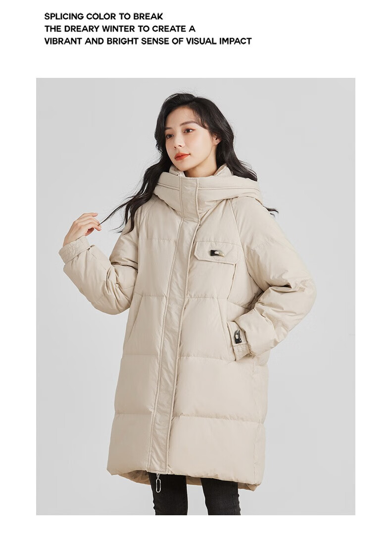 羽绒服女中长款2022年冬季新款加厚保暖休闲百搭宽松女装外套yz 枣