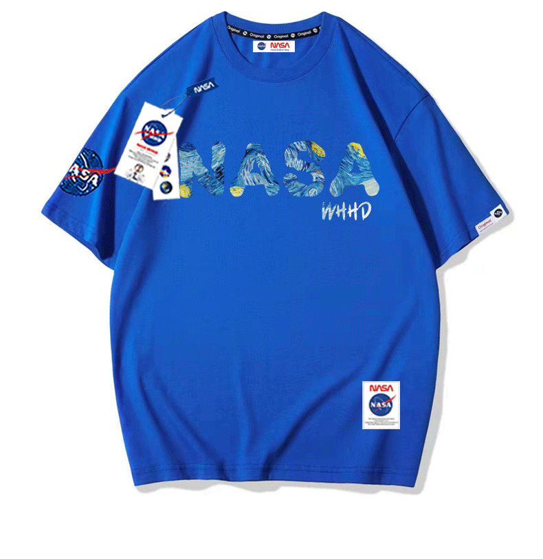 nasa潮牌联名圆领纯棉短袖t桖短袖原创男女情侣印花夏季潮西瓜红s