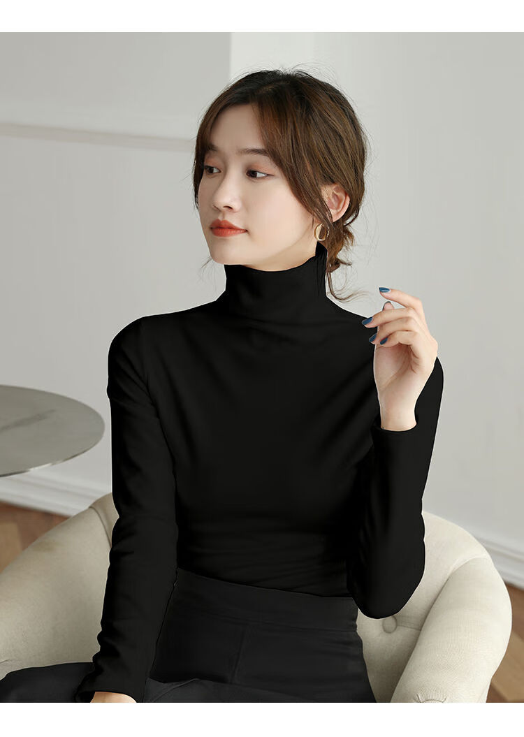 打底衫女冬新款加绒加厚高领打底衫女德绒初上衣长袖体恤梦紫色半高jc