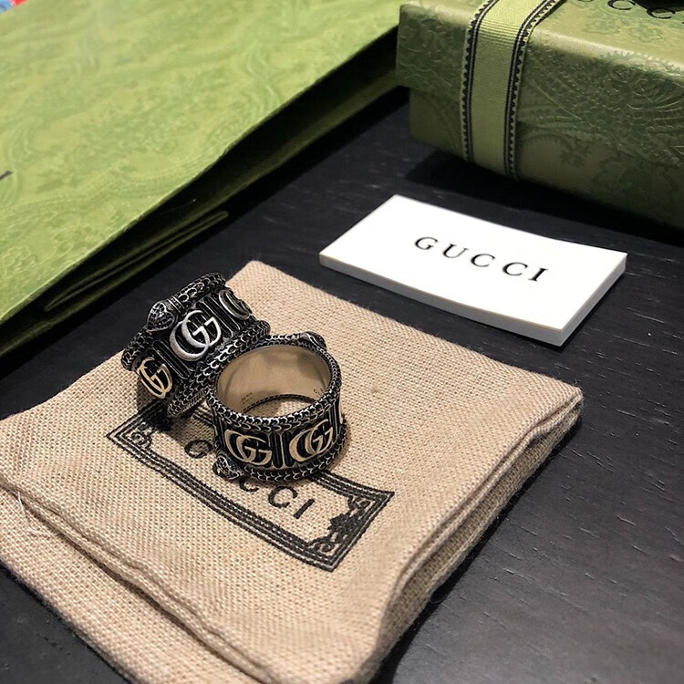古驰(gucci) 双g灵蛇银戒指 ins潮街头风 送男友送女友百搭戒指 情侣