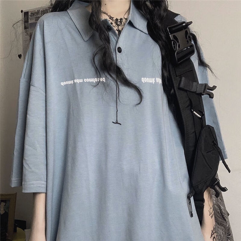 园燕短袖t恤女半袖上衣夏季polo领短袖女ins潮学生韩版宽松原宿风夏装