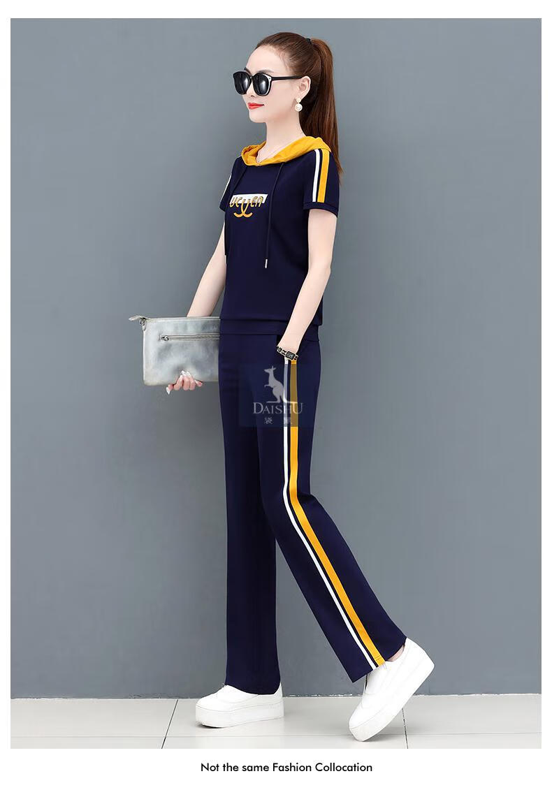 短袖t恤套装女 休闲运动套装女夏季薄连帽短袖t恤宽松洋气时尚韩版大