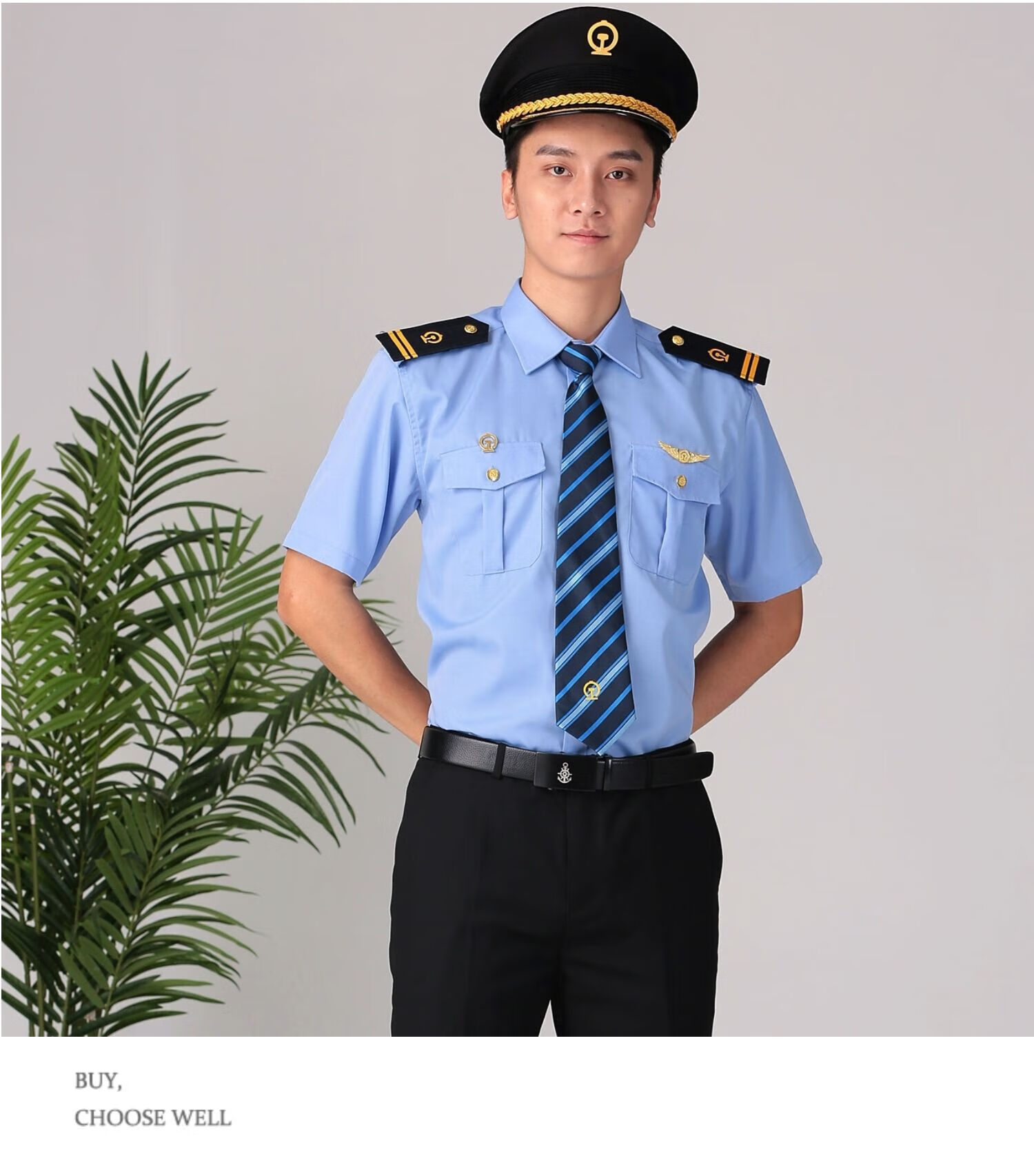 高铁乘务员制服铁路新式衬衫列车员票务员透气白衬衣男工作服 蓝色长.