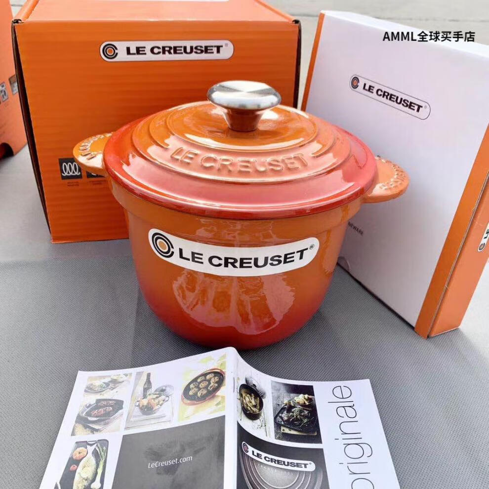 法国le creuset酷彩铸铁锅养生锅饭釡煲汤深炖煮汤锅18cm珐琅锅 青羽