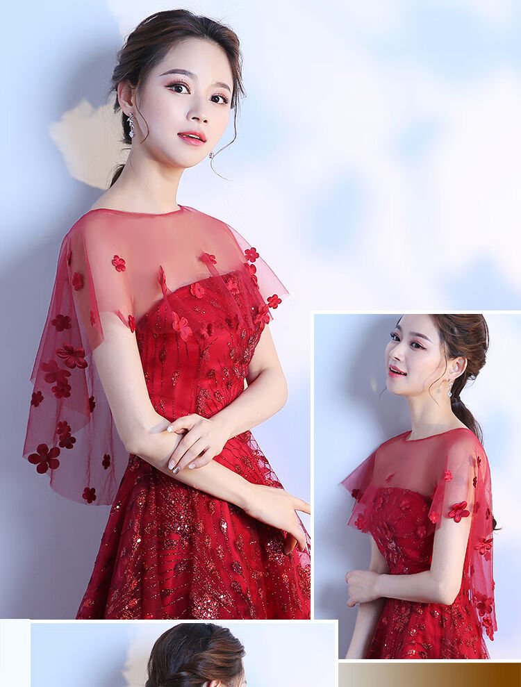 夕薇美配晚礼服一字肩的披肩披肩女新款韩版蕾丝婚纱礼服斗篷姐妹伴娘