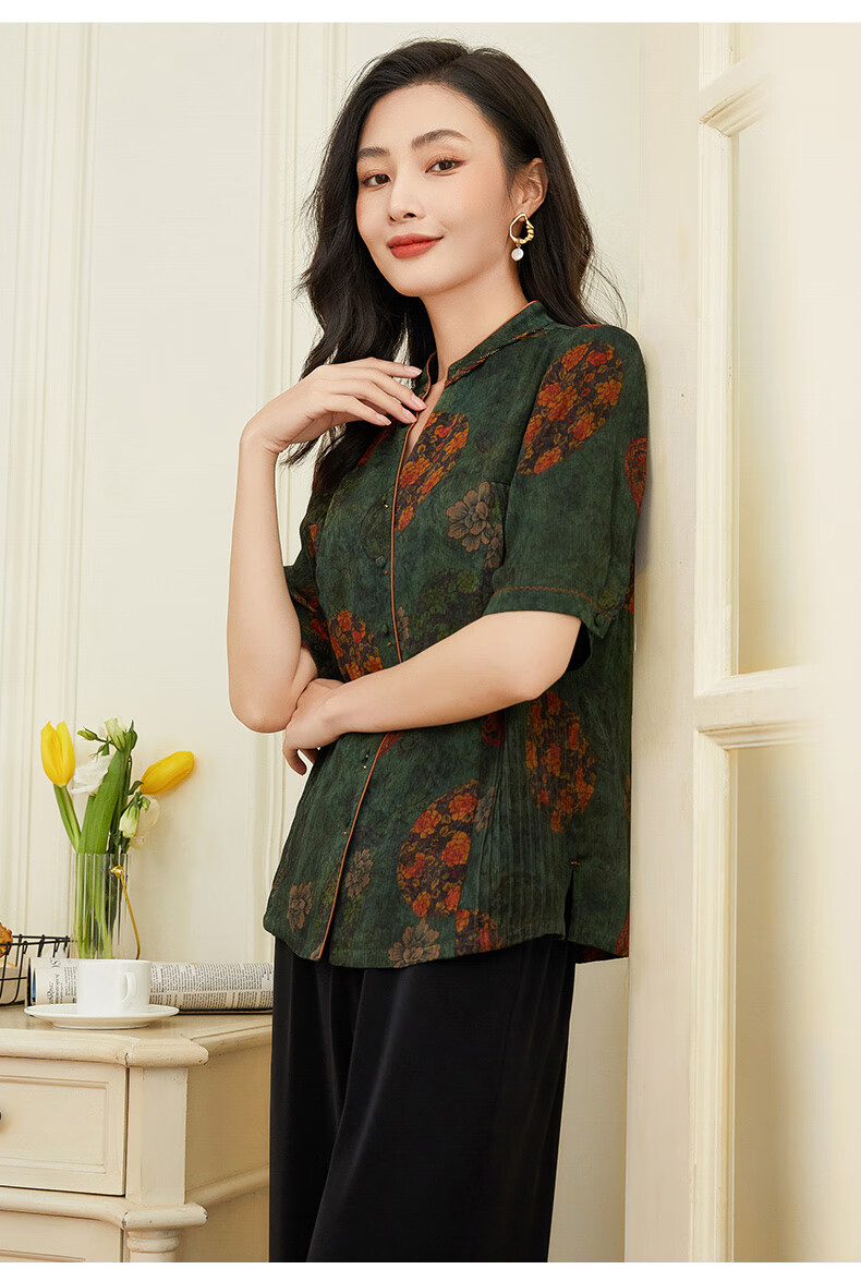 乔万尼衬衫上衣女2022年夏季新款商场同款真丝桑蚕丝绿化锦团16084am