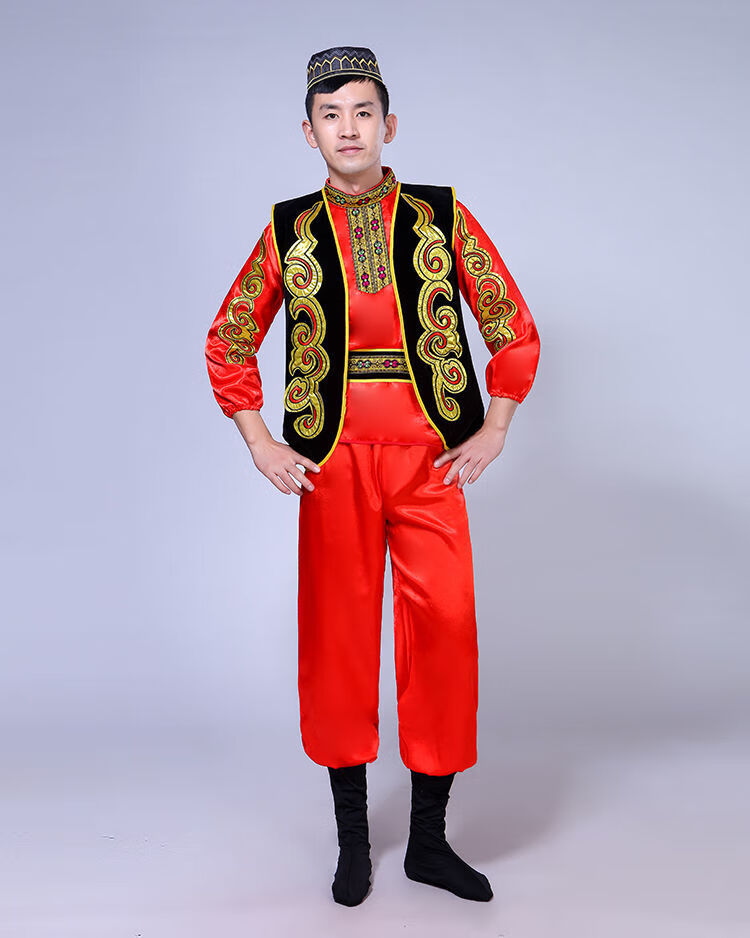 新疆维吾尔族服装男成人少数民族演出服哈萨克族回族舞蹈表演服饰2021