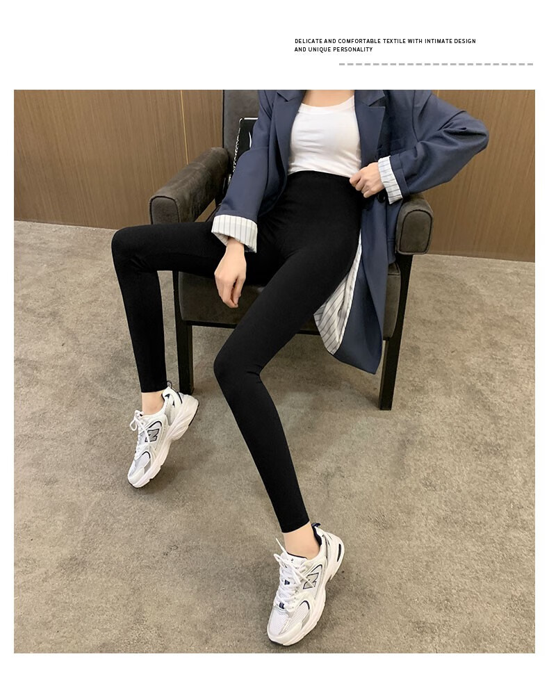 宝娜斯高腰鲨鱼皮打底裤子女秋冬加绒外穿紧身收腹束腰瑜伽健身显瘦美臀美腿九分小脚裤魔力火山芭比裤 黑色-四季款 M(适合80-105斤)