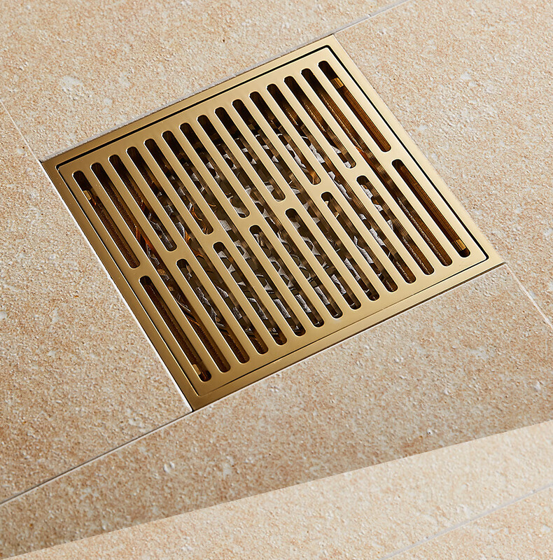 2022新款 汉鲨地漏钛金色防臭防返精铜浴室卫生间淋浴大排量土豪金移