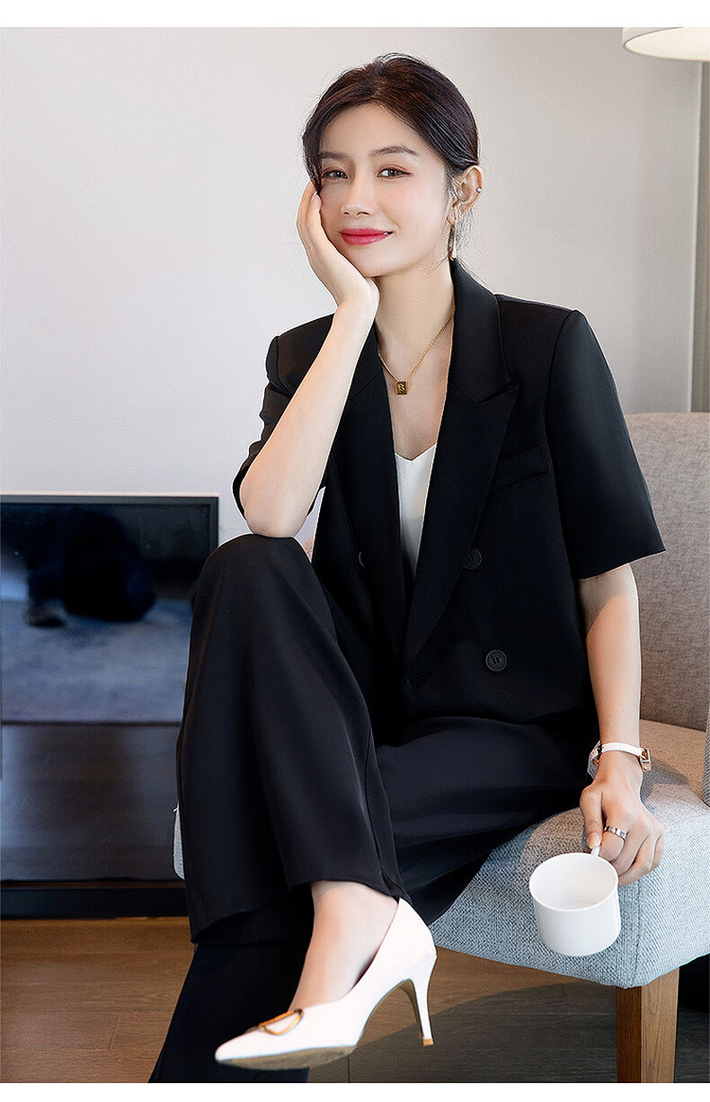 拉夏贝尔商城同款职业装西装套装女短袖夏装时尚气质休闲小个子短款