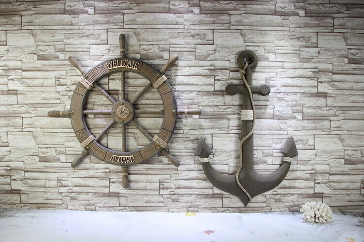 齐飞扬地中海风格舵手装饰船锚船舵组合挂件海洋风装饰舵锚方向盘墙壁